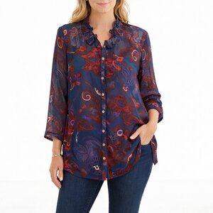 NEW Cabi Lovely Blouse #3122 Womens XL Sheer Paisley Floral Tunic Fall 2015